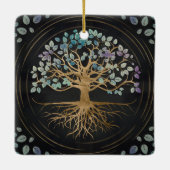 Boom van het leven - Yggdrasil - Goud en gekleurde Keramisch Ornament (Achterkant)