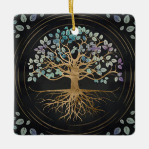 Boom van het leven - Yggdrasil - Goud en gekleurde Keramisch Ornament