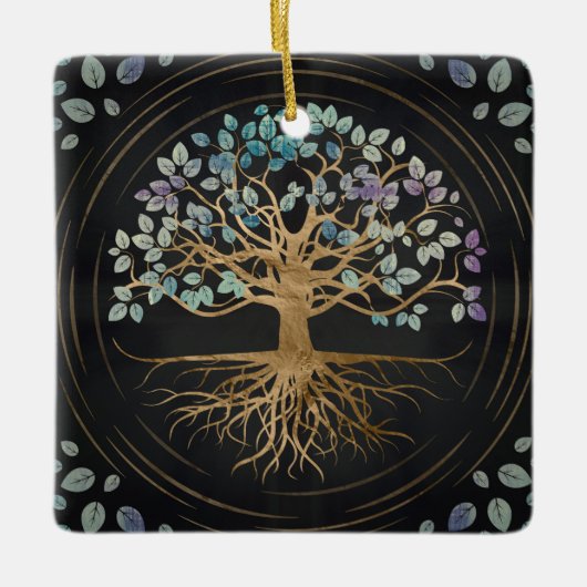 Boom van het leven - Yggdrasil - Goud en gekleurde Keramisch Ornament (Voorkant)