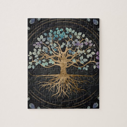 Boom van het leven - Yggdrasil - Goud en gekleurde Legpuzzel (Verticaal)