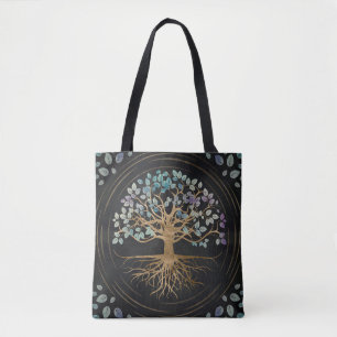 Boom van het leven - Yggdrasil - Goud en gekleurde Tote Bag