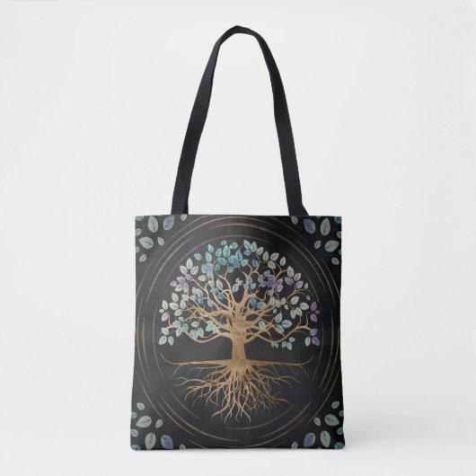 Boom van het leven - Yggdrasil - Goud en gekleurde Tote Bag (Voorkant)