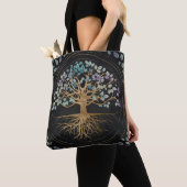 Boom van het leven - Yggdrasil - Goud en gekleurde Tote Bag (Dichtbij)