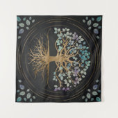 Boom van het leven - Yggdrasil - Goud en gekleurde Wandkleed (Voorkant (horizontaal))