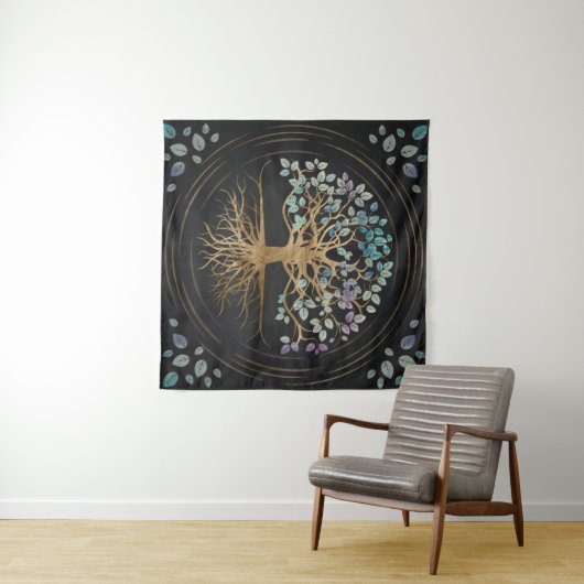 Boom van het leven - Yggdrasil - Goud en gekleurde Wandkleed (In Situ (horizontaal))