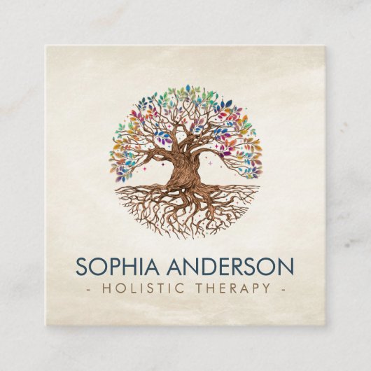 Boom van het leven - Yggdrasil - Kleurrijke blader Vierkante Visitekaartje (Voorkant)