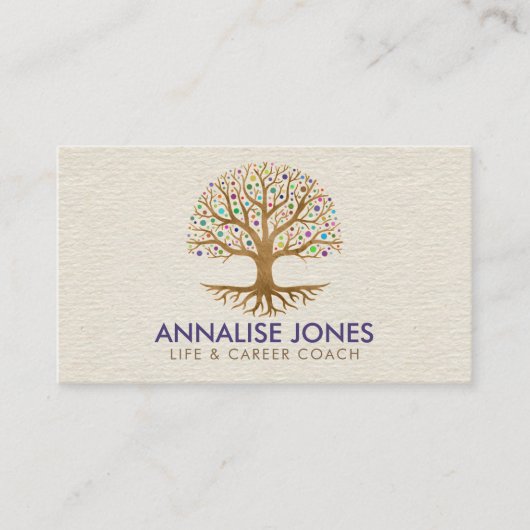 Boom van het leven - Yggdrasil - Kleurrijke stippe Visitekaartje (Voorkant)