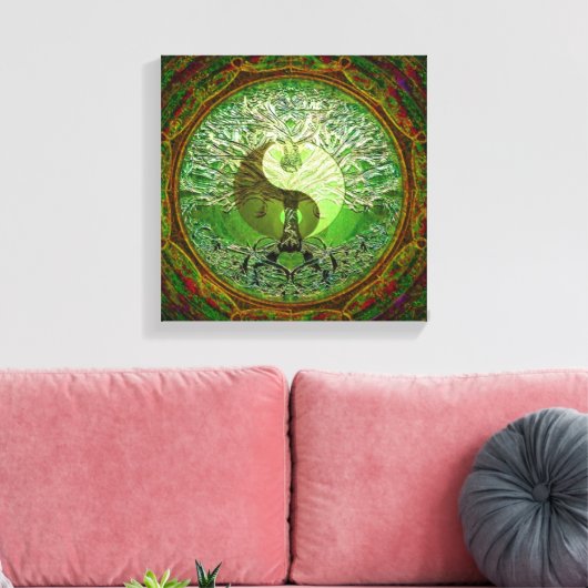 Boom van het Leven Yin Yang Groen Hart Canvas Afdruk (Insitu (Woonkamer))