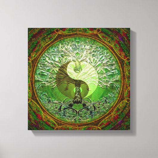 Boom van het Leven Yin Yang Groen Hart Canvas Afdruk (Voorkant)