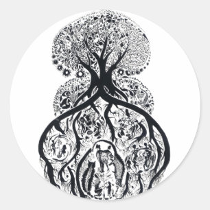 BOOM VAN HET LEVEN - zwart & wit Ronde Sticker
