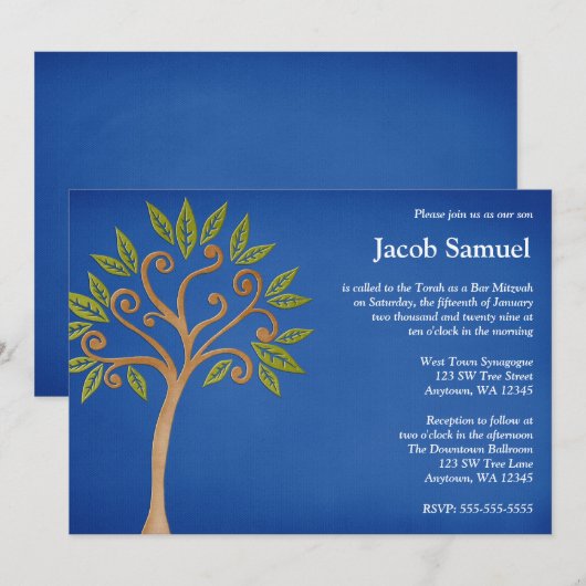 Boom van het leven zwemt Blauwe Bar Mitzvah-uitvin Kaart (Voorkant / Achterkant)
