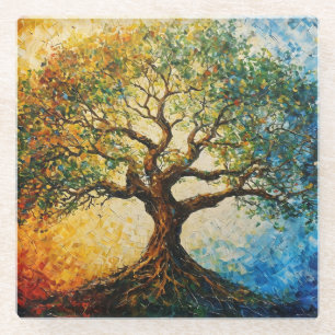 Boom van Kennis - olieverfschilderij Glazen Onderzetter