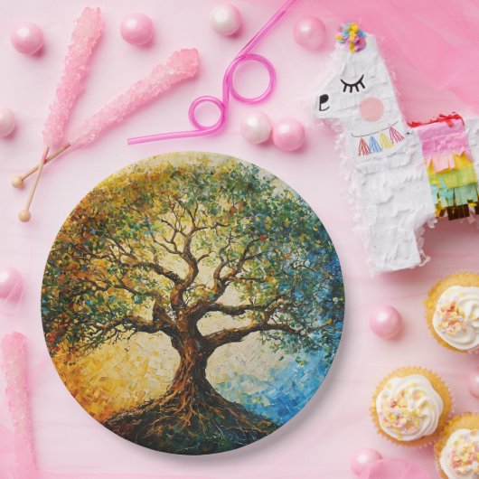 Boom van Kennis - olieverfschilderij Papieren Bordje (Feest)
