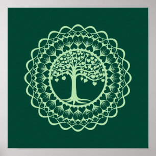 Boom van leven (groen) Mandala afdrukken Poster