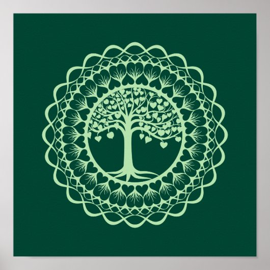 Boom van leven (groen) Mandala afdrukken Poster (Voorkant)