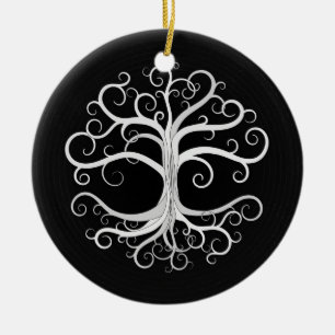 Boom van leven zwart-wit keramisch ornament