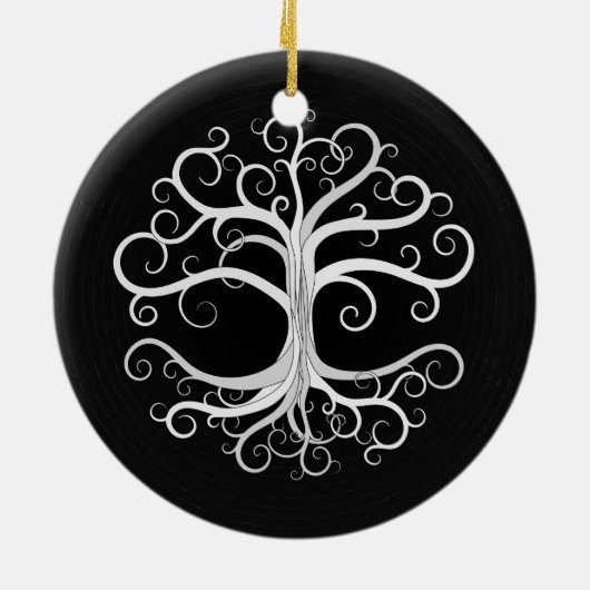 Boom van leven zwart-wit keramisch ornament (Achterkant)