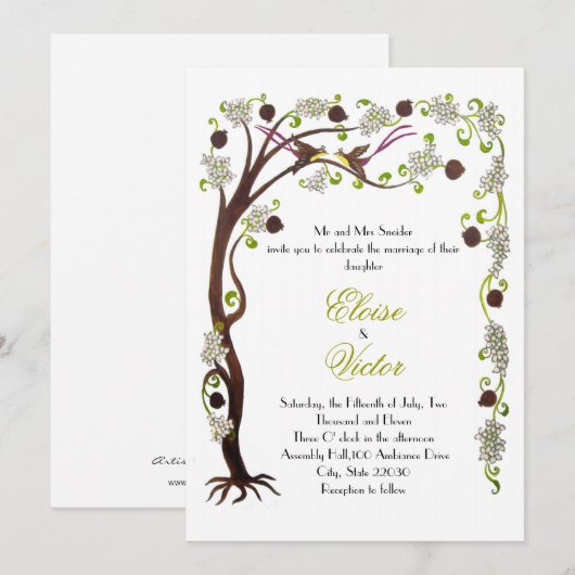 Boom van levensbruiloft aankondiging, verticaal kaart (Voorkant / Achterkant)