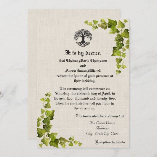 Boom van levensmiddeleeuwse uitnodiging (Voorkant / Achterkant)