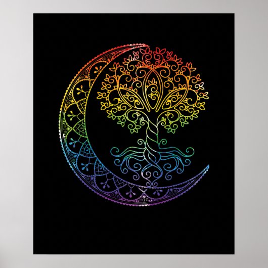 Boom van levensmiddelencresent Moon Phases Mandala Poster (Voorkant)