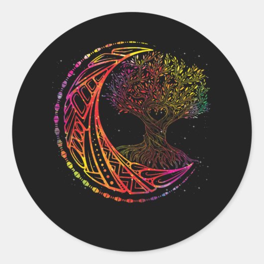 Boom van levensmiddelencresent Moon Phases Mandala Ronde Sticker (Voorkant)