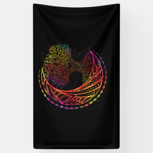 Boom van levensmiddelencresent Moon Phases Mandala Spandoek (Verticaal)