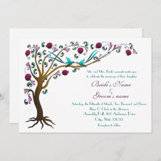 Boom van levensuitnodigingen kaart (Voorkant / Achterkant)