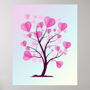 Boom van Liefde Boom van Harten Roze Pastel Romant Poster