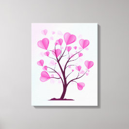 Boom van Liefde Boom van Harten Roze Pastel Waterv Canvas Afdruk