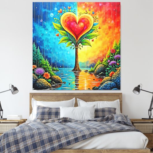 Boom van liefde en levensontwerp canvas afdruk (Insitu (Slaapkamer))