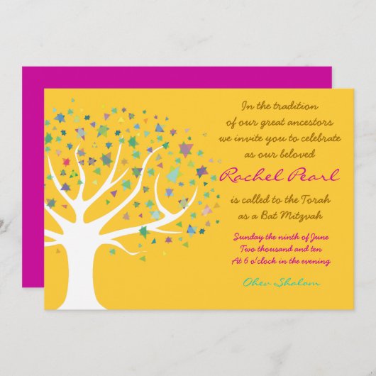 Boom van Life Bat Mitzvah Uitnodiging goud uit (Voorkant / Achterkant)