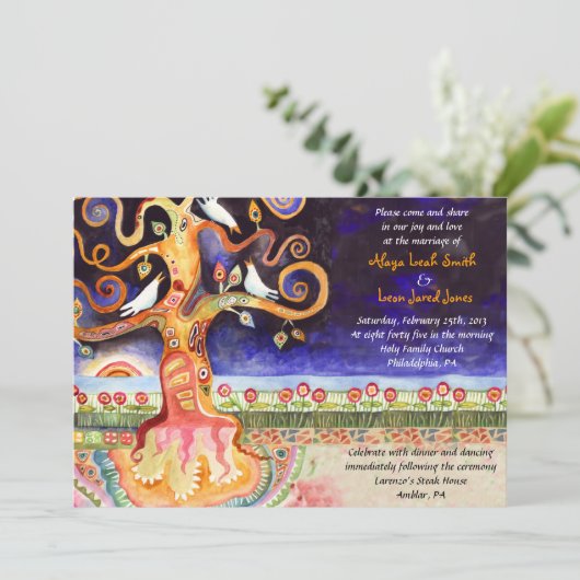 Boom van Life Doves Joodse huwelijksuitnodiging Kaart (Staand voorkant)