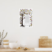 Boom van Life Ketubah & pomegranaten, portret (sw) Poster (Keuken)