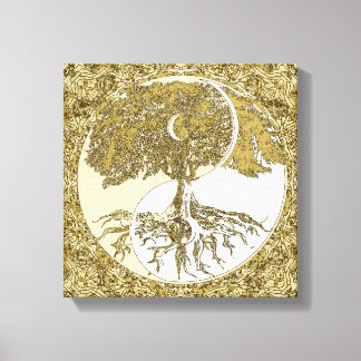 Boom van Life Yin Yang Gold Mandala Canvas Afdruk