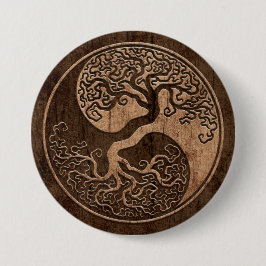 Boom van Life Yin Yang met het effect van houtkorr Ronde Button 7,6 Cm