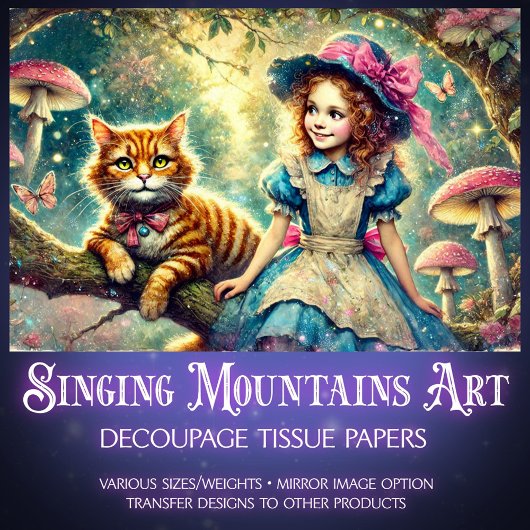 Boom van Vertellingen Alice en Cheshire Kat Decoup Tissuepapier