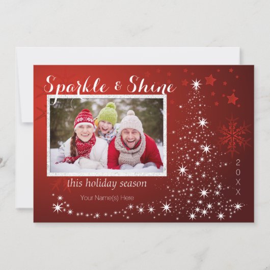 Boom van witte lichten met vier foto's feestdagenkaart (Voorkant)