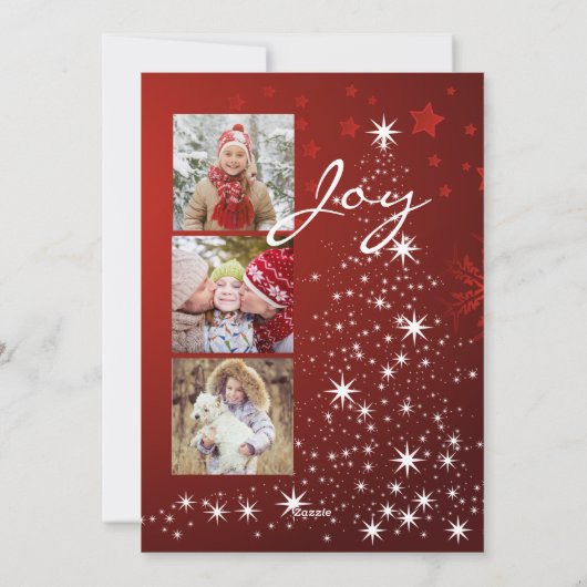 Boom van witte lichten met vier foto's feestdagenkaart (Achterkant)