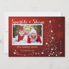 Boom van witte lichten met vier foto's feestdagenkaart