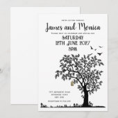 Boom/Vogel Eenvoudige Zwart-Wit Huwelijksuitnodigi Kaart (Voorkant / Achterkant)