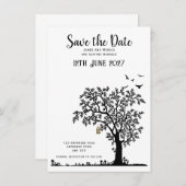 Boom/Vogel Eenvoudige Zwart-wit Save-the-date Kaart (Voorkant / Achterkant)