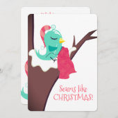 Boom vogel naaien naald draad kerstkaart (Voorkant / Achterkant)