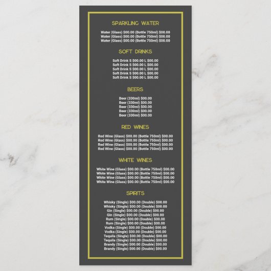 Boom Vogel, Restaurant Slank Menu (Achterkant)