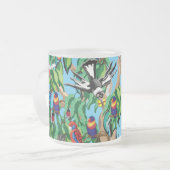 Boom vol Australische vogels Matglas Koffiemok (Voorkant links)