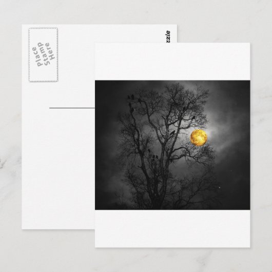 Boom vol met ravens met volle maan. briefkaart (Voorkant / Achterkant)