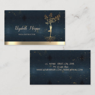 Boom Vrouwen Silhouet Blauw Goud Yoga Instructeur  Visitekaartje