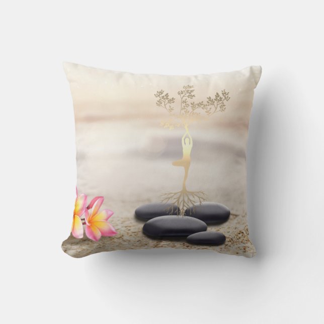Boom Vrouwen Silhouet Zen Stenen Kussen (Voorkant)