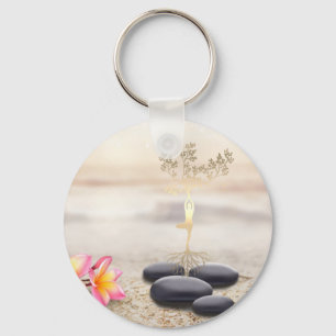 Boom Vrouwen Silhouet Zen Stenen Sleutelhanger