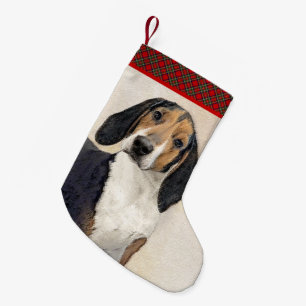 Boom Walker Coonhound Schilderij - Originele Kunst Kleine Kerstsok