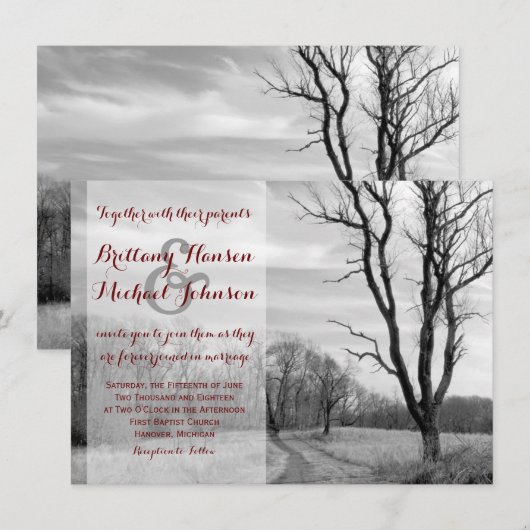 Boom Weg Rustic Country Wedding Invitations Kaart (Voorkant / Achterkant)